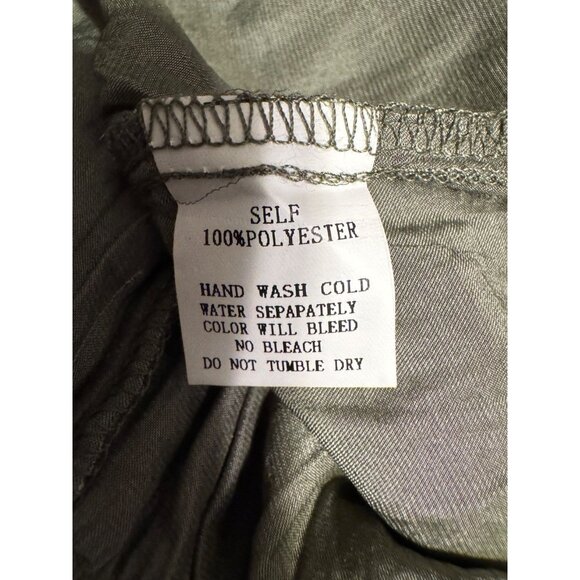 Pinch Tiered Maxi Dress L Large Olive Green Silky Short Flutter Sleeve NEW - Picture 15 of 16